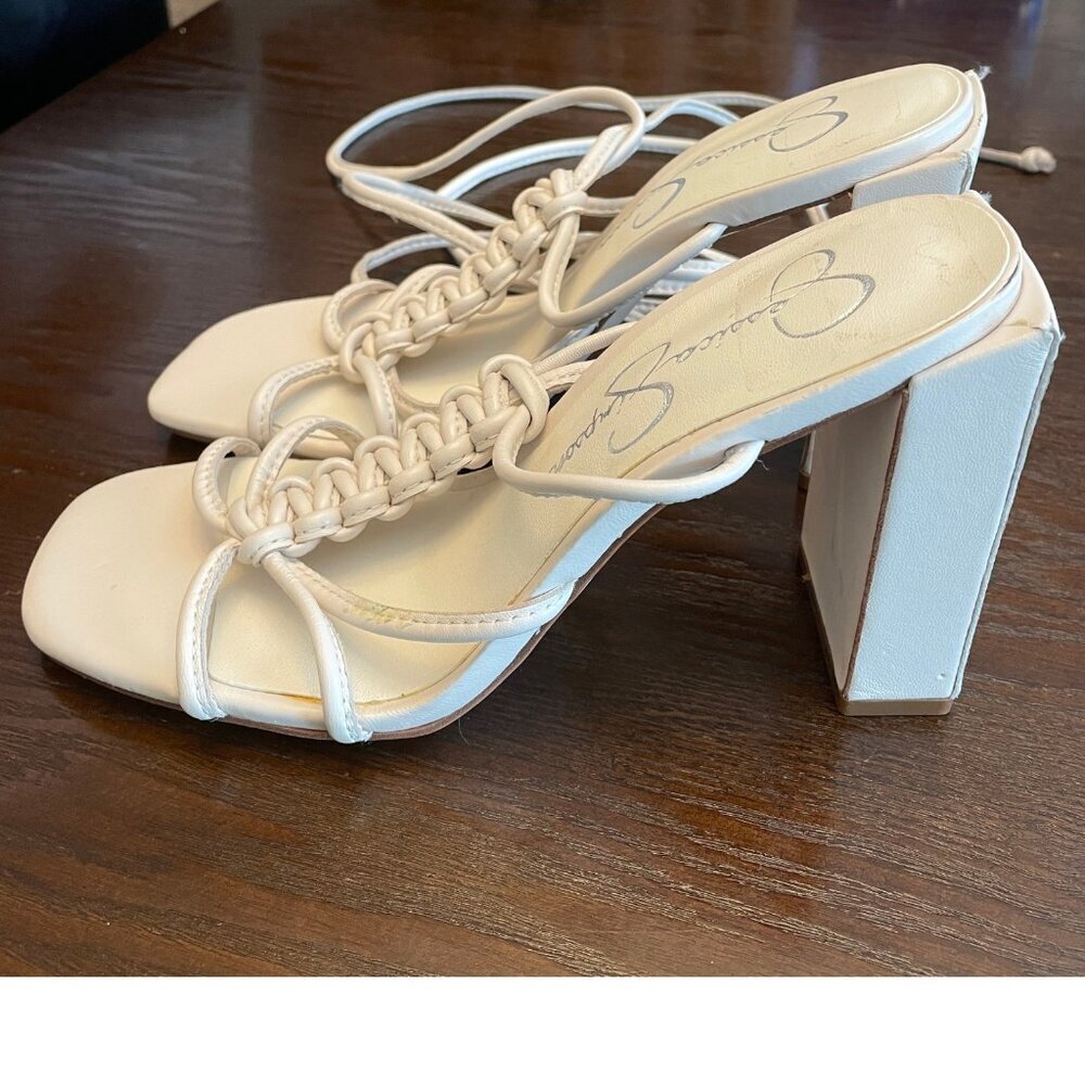 Jessica Simpson Maena Braided Ankle Lace Up Block Heel Sandal in Chalk S… - Picture 7 of 11